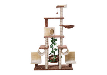 Plate / Fur Material Modern Cat Tree , Cat Scratch Tower Luxurious With Swing supplier