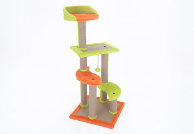 Four Story Kitten Climbing Frame Green / Orange Color Beautiful With Gazebo supplier