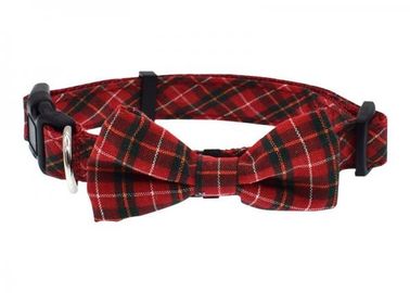 Butterfly Knot Dog Walking Collars , Cute Dog Collars Plaid Fashionable Weatherproof supplier