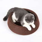 Weigth 270g Soft Round Cat Bed Brown Color PU Leather Material Customized Logo supplier