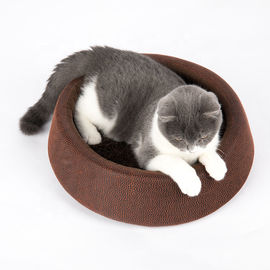 Weigth 270g Soft Round Cat Bed Brown Color PU Leather Material Customized Logo supplier