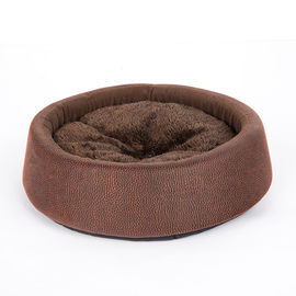 Weigth 270g Soft Round Cat Bed Brown Color PU Leather Material Customized Logo supplier