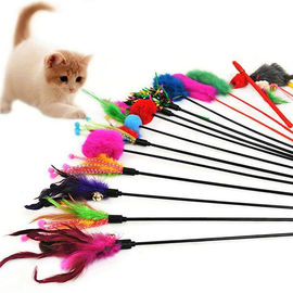 Cute Colourful Artificial Cat Toy Feather Wand , Cat Catcher Toy For Kitten supplier