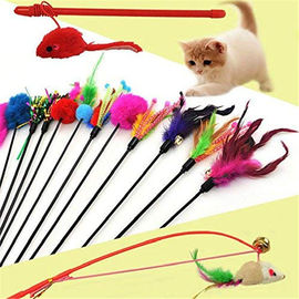 Cute Colourful Artificial Cat Toy Feather Wand , Cat Catcher Toy For Kitten supplier