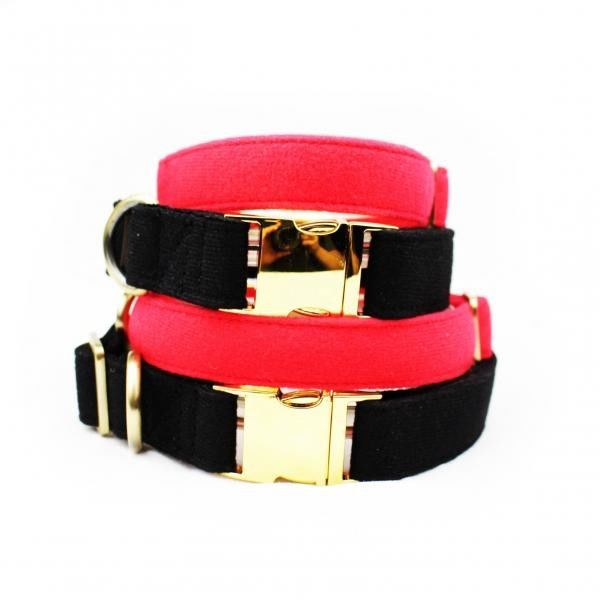 Luxury Dog Collars And Leashes Velvet Cotton Material Red / Black Color supplier