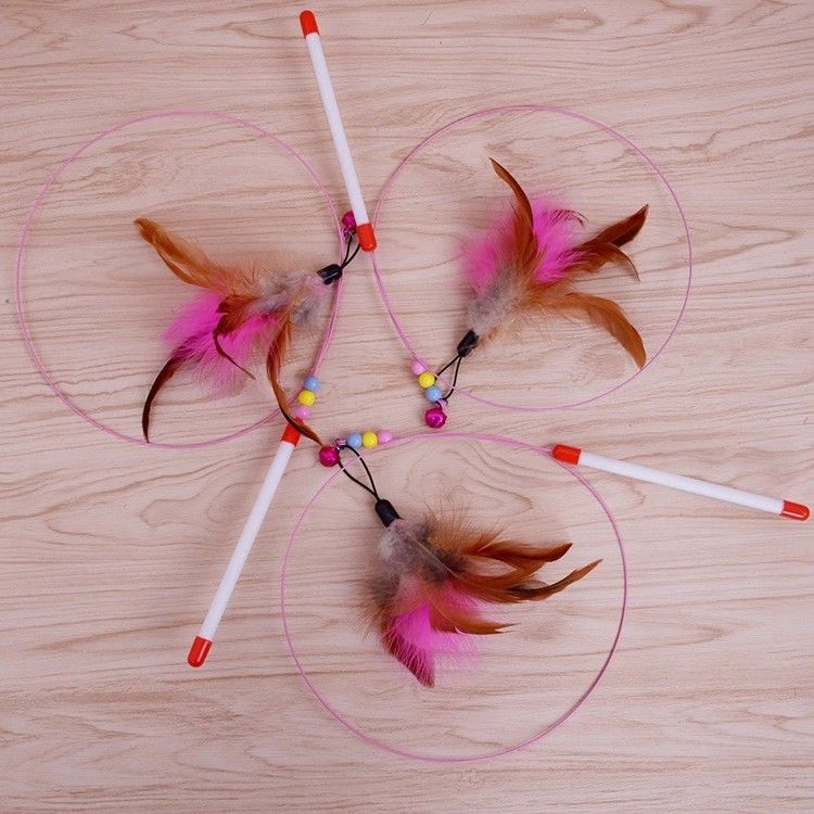 Popular Handmade Interactive Cat Toys Soft Teaser Stick Toy With Feather supplier