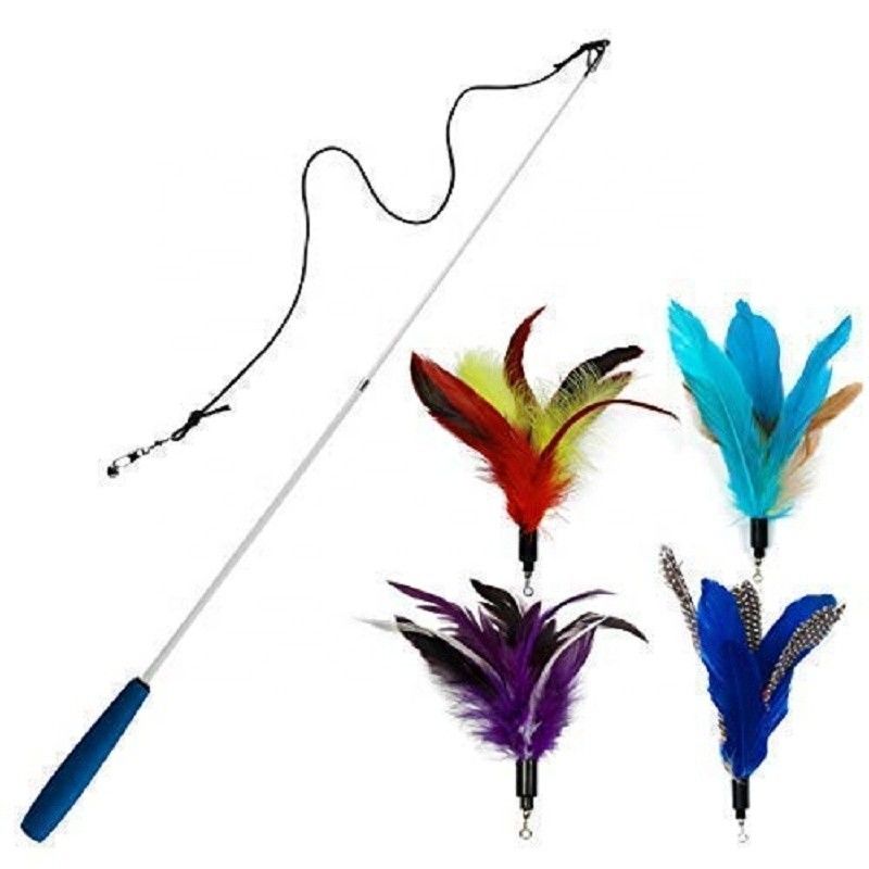 Retractable Cat Toy , Cat Feather Wand Toy With 1 Pole 7 Attachments Worm Birds Feathers supplier