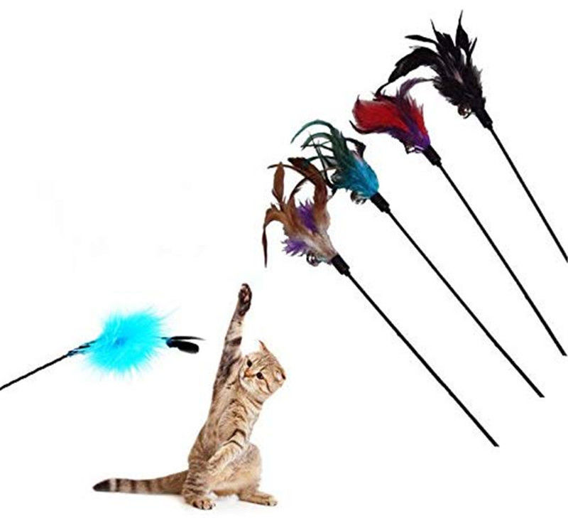 Cute Colourful Artificial Cat Toy Feather Wand , Cat Catcher Toy For Kitten supplier
