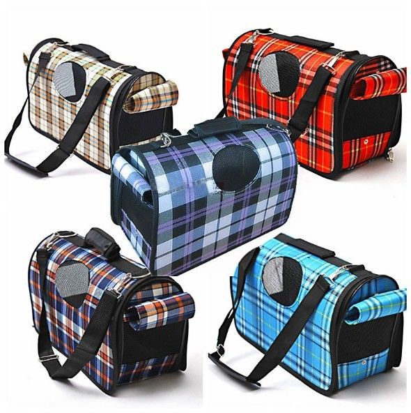 Plaid Pattern Pet Carrier Bag Lovely With Adjustable Dismountable Long Belt supplier