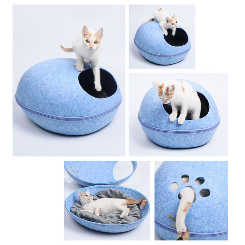 Natural Felt Cat Bed , Dog Cave Beds Funny Egg Type PET House With Cushion Mat supplier