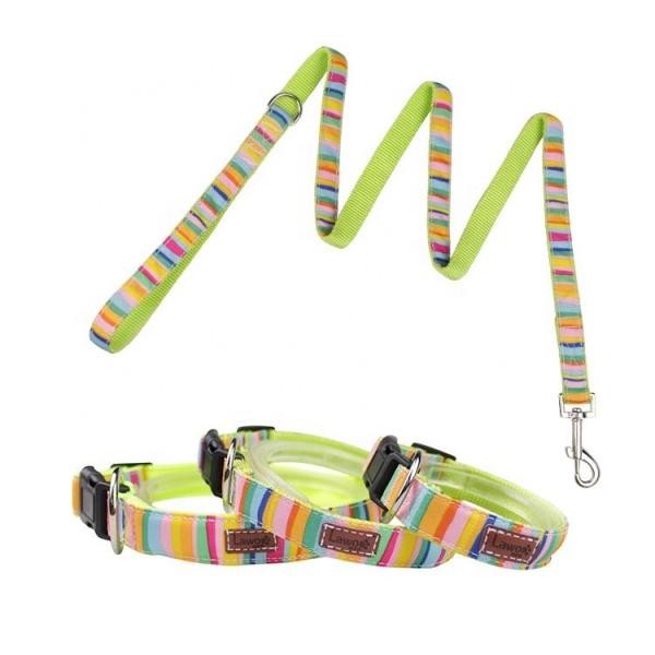 Cute Dog Collars And Leashes 600D Rainbow Oxford Material With Strong