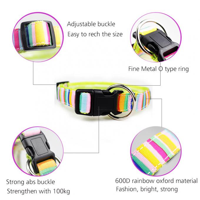 Cute Dog Collars And Leashes 600D Rainbow Oxford Material With Strong